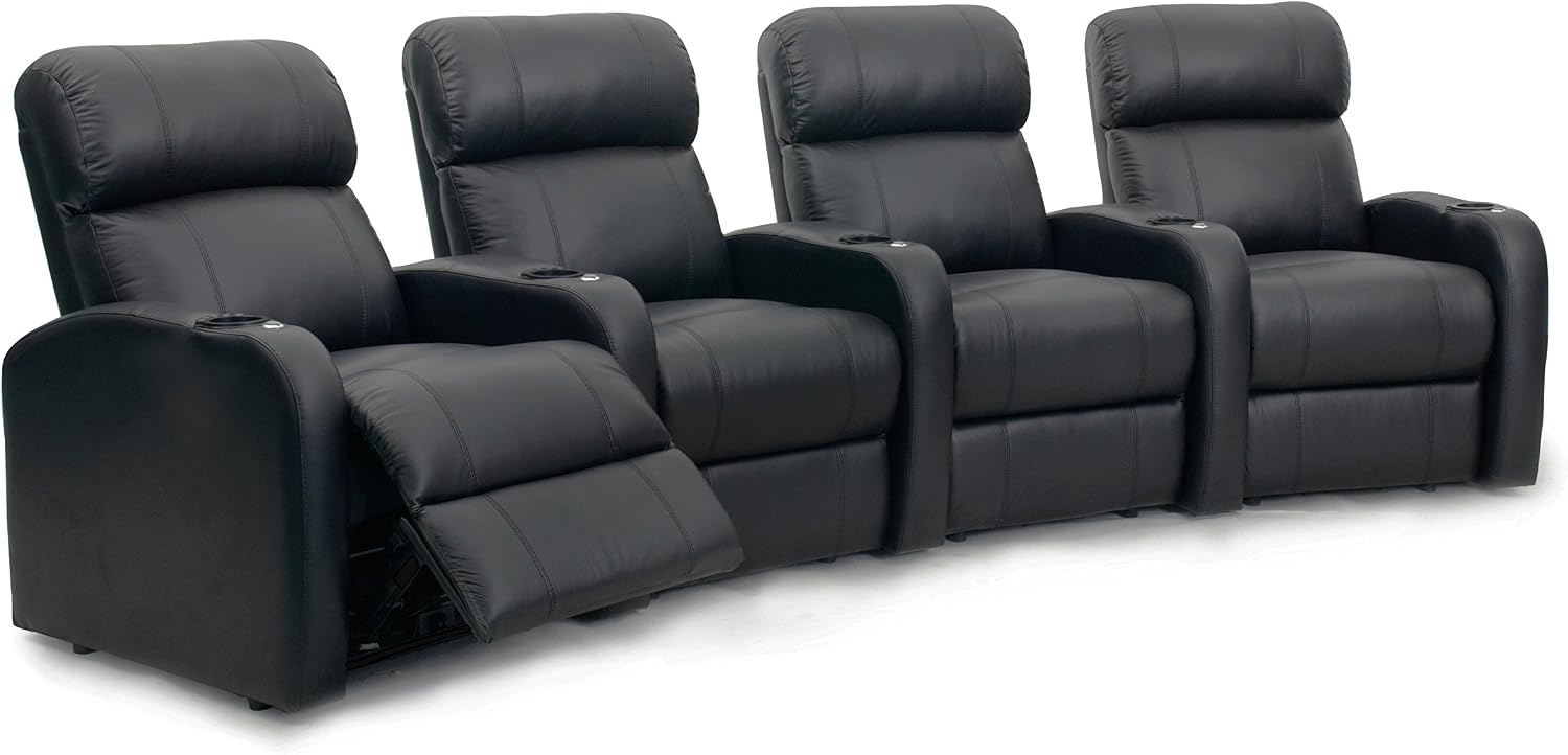 Diesel XS950 Home Theater Seating - Octane - Black Top-Grain Leather - Manual Recline - Row of 4 Curved Seats