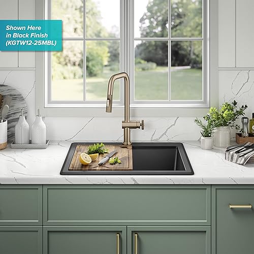 Miniatura 4 de KRAUS Bellucci KGTW12-25WH - Fregadero de cocina con estación de trabajo compuesto de granito de 25 pulgadas, montaje superior, color blanco