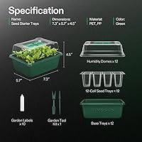 Vista 9 de VIVOSUN Paquete de 12 bandejas de inicio de semillas, kit de inicio de semillas de 144 celdas con cúpula de humedad, bandejas planas reutilizables