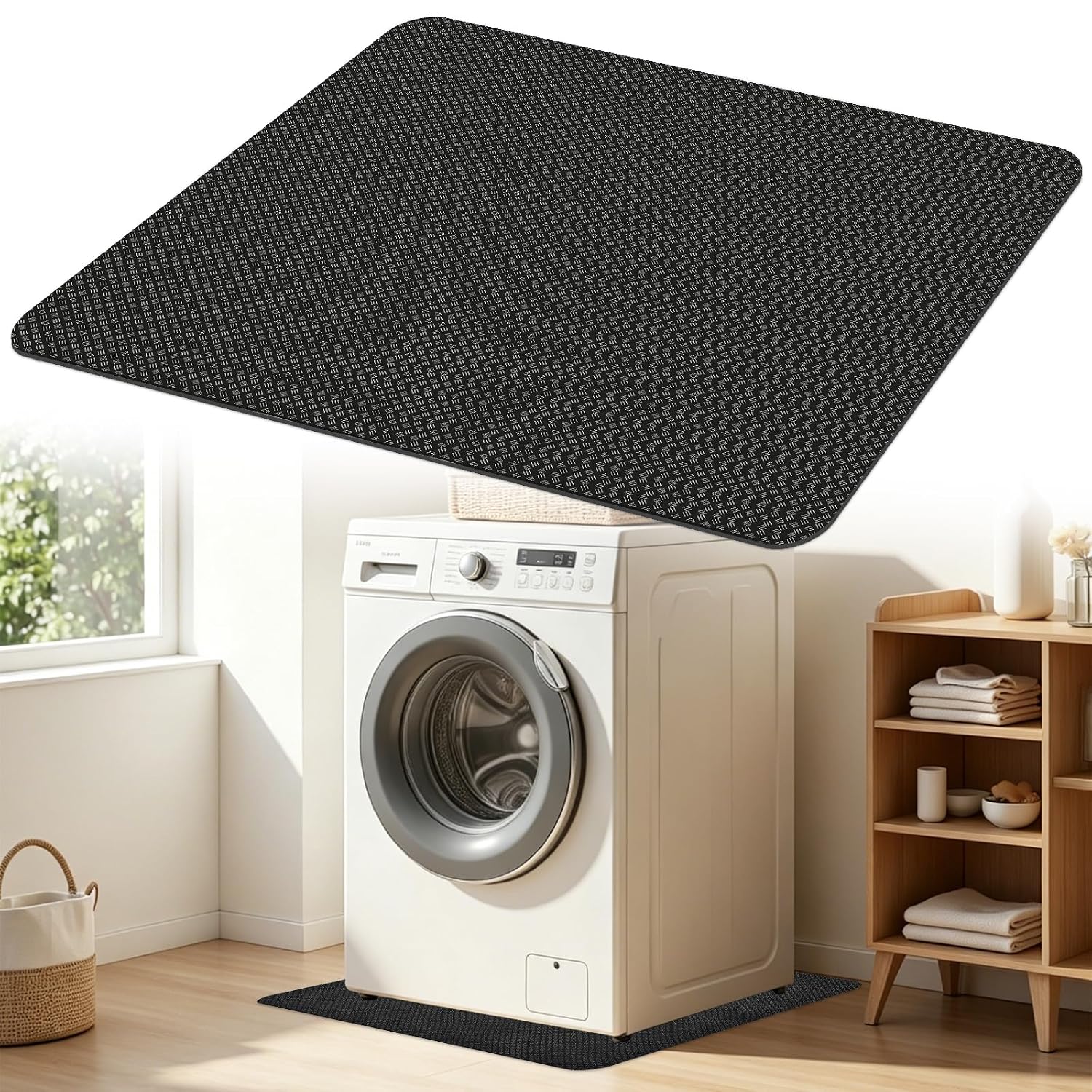 Washer Dryer Anti-Vibration Mat, Doubled-Sided Non Slip Mat for Under Washer and Dryer, Heavy Duty Laundry Machine Shockproof Noise Reducing Pad for Floor Protection