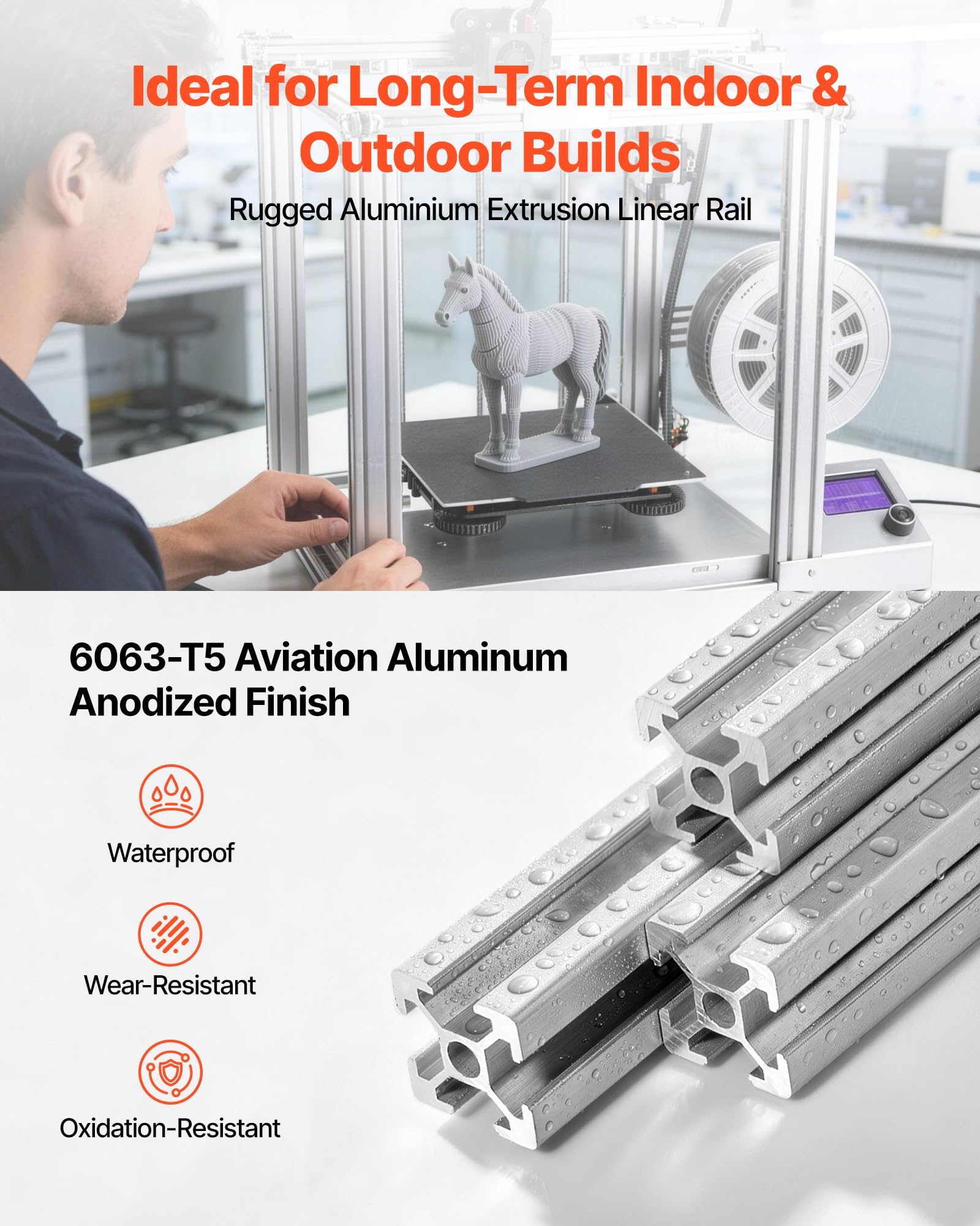 VEVOR 2020 Aluminium Profile 10 Stk. 122 cm, Eloxierte T-Nut-Aluprofile nach EU-Standard, Hochfestes Strangpressprofil, Aluminiumschiene für 3D-Druckerteile, CNC-DIY-Werkbänke und Montage, Silber