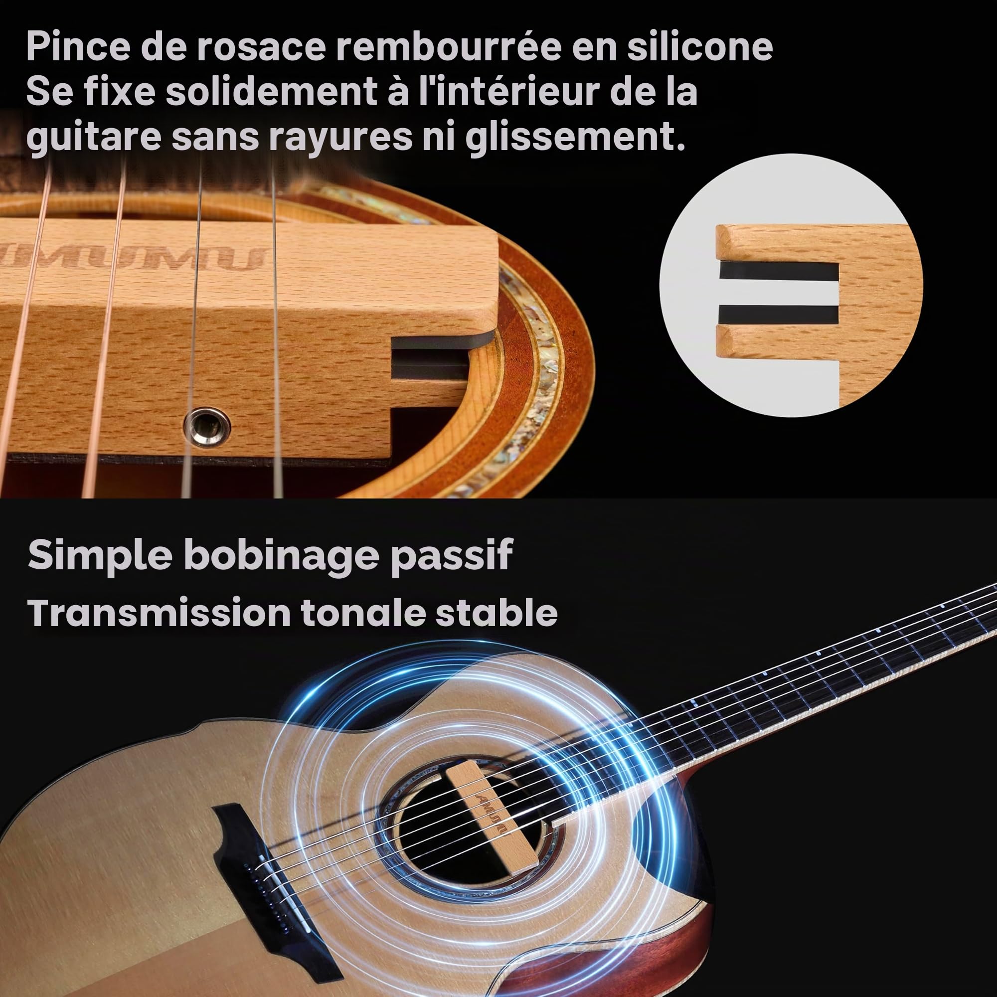 AMUMU NEO-SP31 Micro magnétique passif en néodyme pour guitares acoustiques à corde en acier simple bobine, son acoustique chaud, faible bruit.