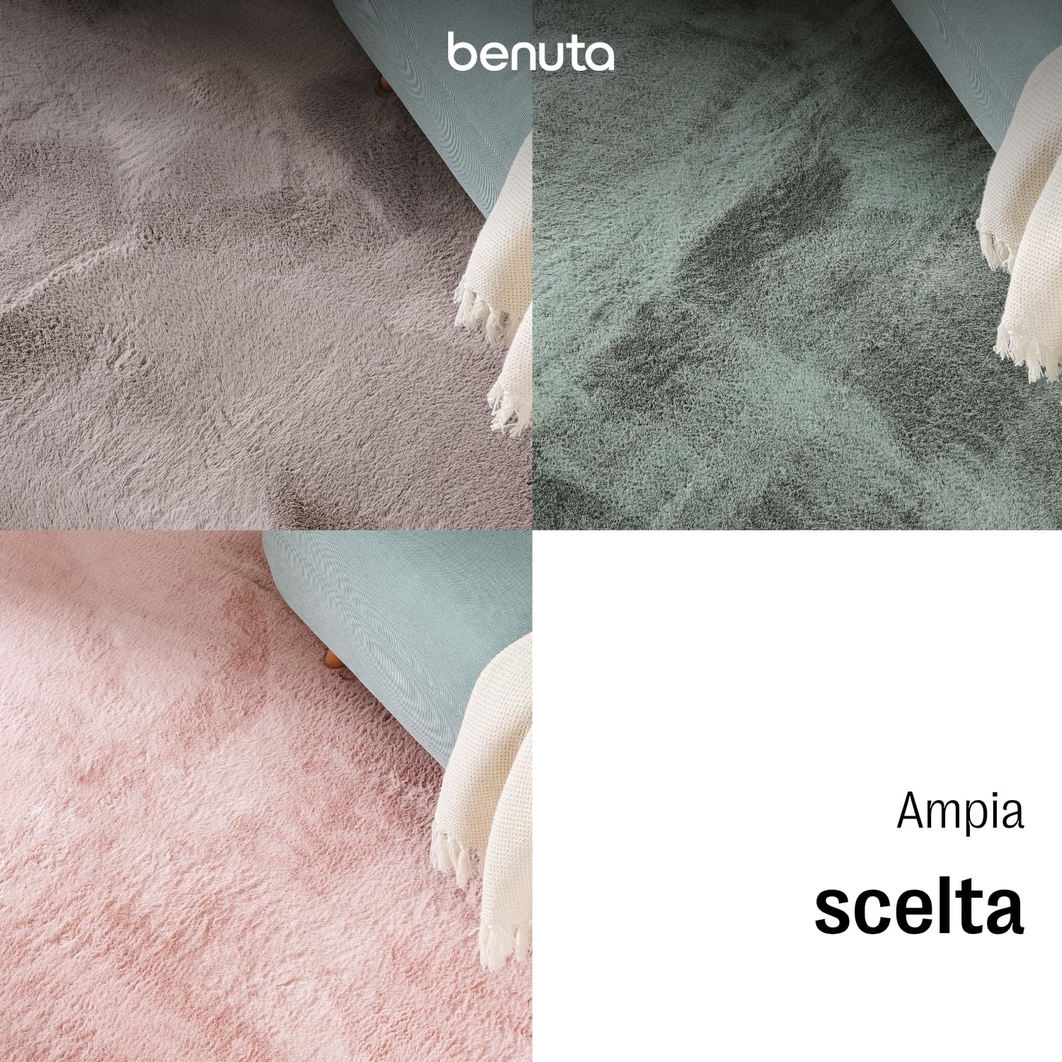 benuta Basic Tappeto salotto Furry - Turchese Rotondo 160 cm - Soffice salotto - Retro antiscivolo - Lavabile - Compatibile con riscaldamento pavimento