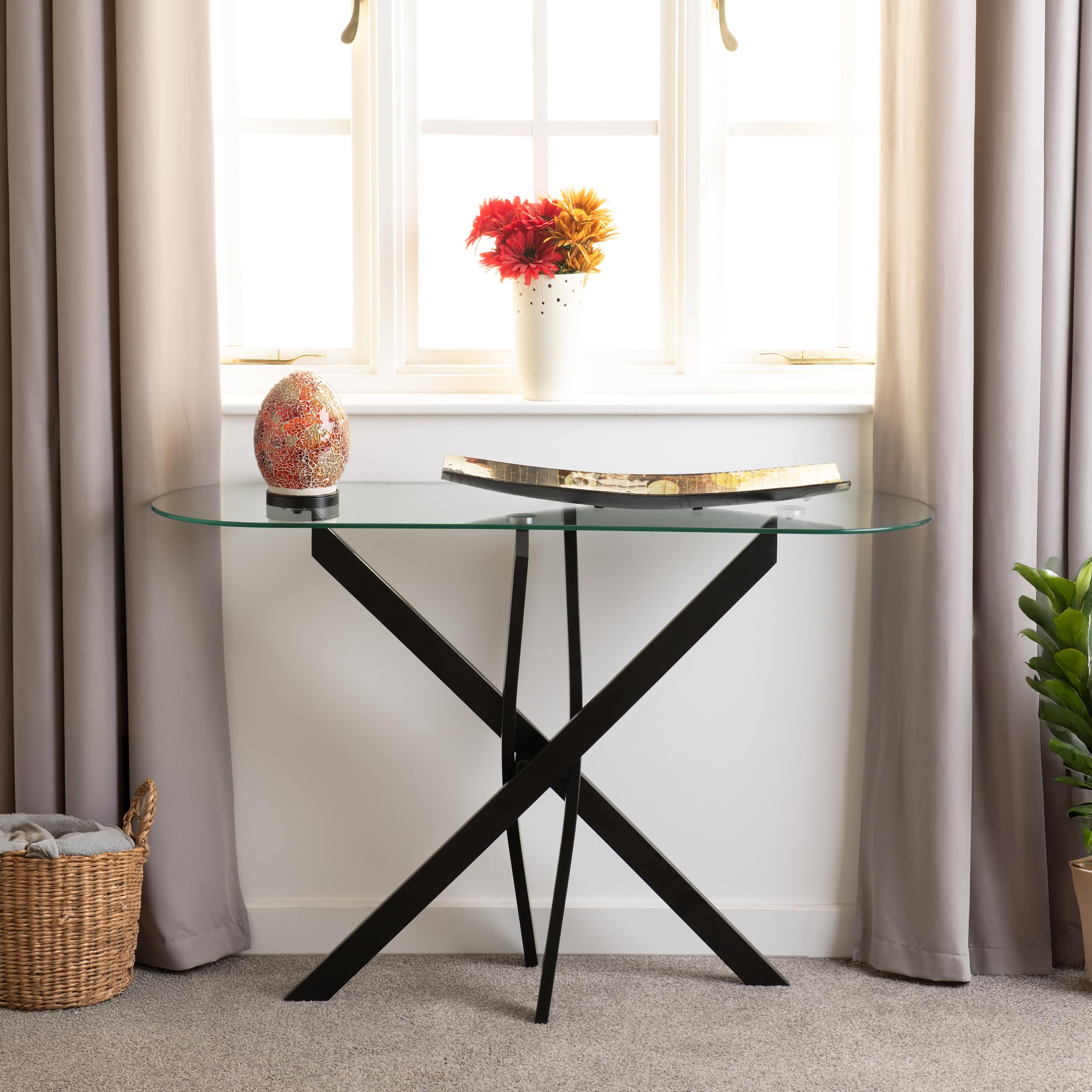 Seconique Sheldon Console Table - Clear Glass/ Black