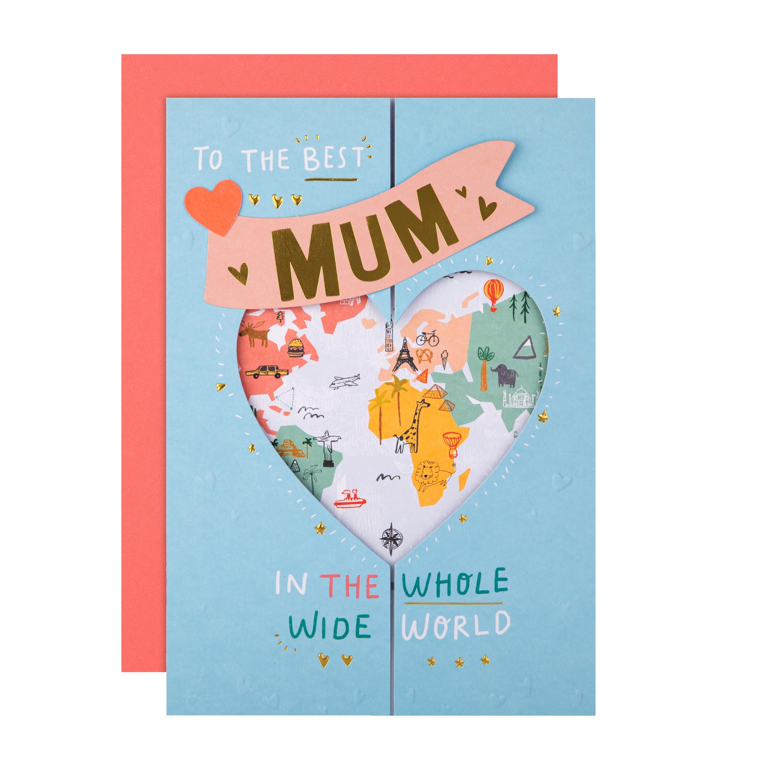 Hallmark Mothers Day Card for Mum, Map & Heart Design, From Son, From Daughter, Blue