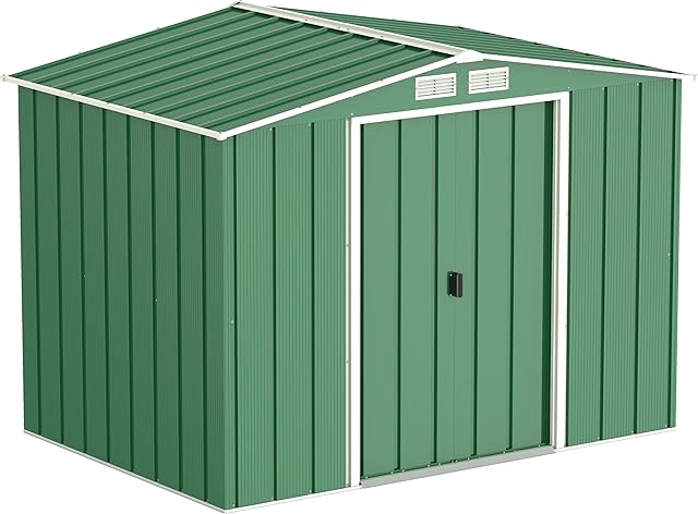 Duramax ECO 8 x 6 Hot-Dipped Galvanized Metal Garden Shed - Green with Off-White Trimmings - 15 Years Warranty