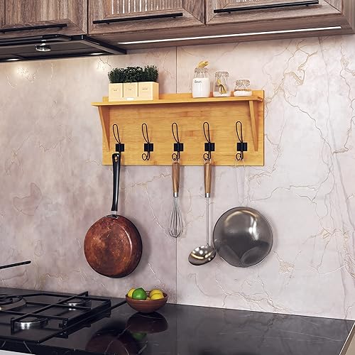 Vista 46 de HBCY Creations Estante de almacenamiento montado en la pared de 24 pulgadas, construcción de madera de pino, color negro lavado, estante