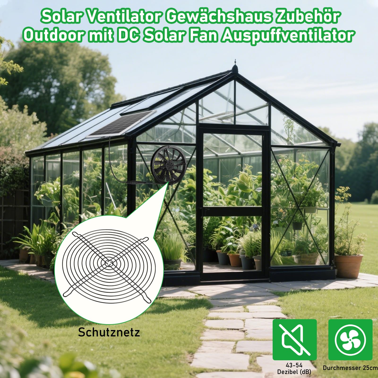 【20W 9.84FT Solarpanel Ventilator Kit】KWODE 20Watt Solar Panel Ventilator Gewächshaus: Solarpanel 20W mit DC Solar Lüfter+360° Verstellbare Halterung, für kleine Hühnerställe, Schuppen, Haustierhäuser