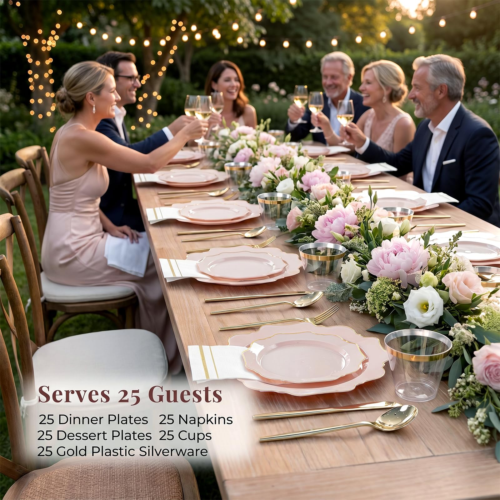 Pink & Gold Disposable Plates - Party Dinnerware -2