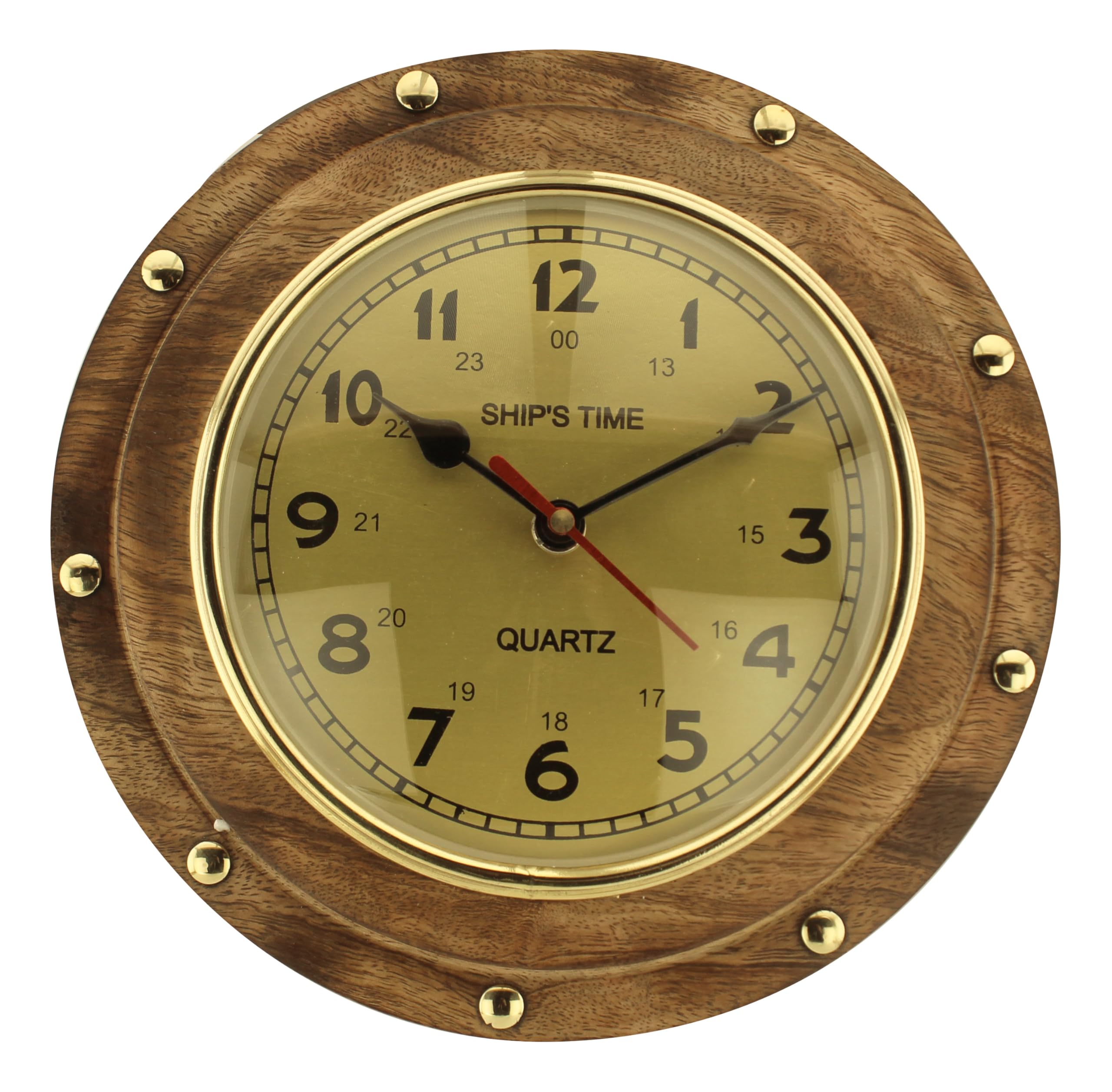Uhr im Bullauge Nautik Holz/Messing Ø=23cm
