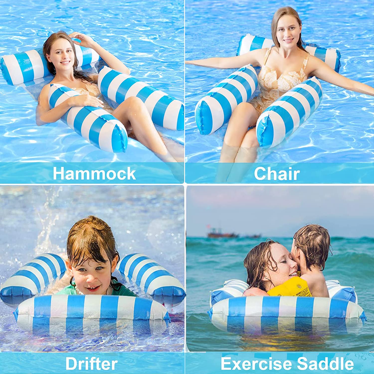 Inflatable Pool Floats Water Hammock for Adults Xndryan 2 Pack Inflatable Hammocks Pool Hammock with Manual Pump Swimming Pool Floating Chair Bed Lounger Saddle - Image 2