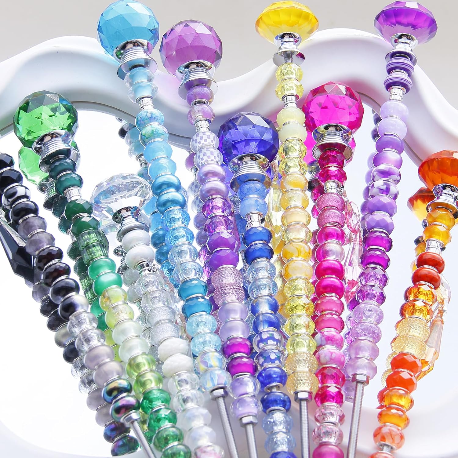 300 Pcs DIY Fairy Wand Beaded Garden Stakes Kit, Fairy Wands Garden Kit Colorful Large Hole Bead with Pendants Crystal Stopper Top Threaded Rod Beaded Garden Stakes Supplies for Outdoor Decorative - Image 6