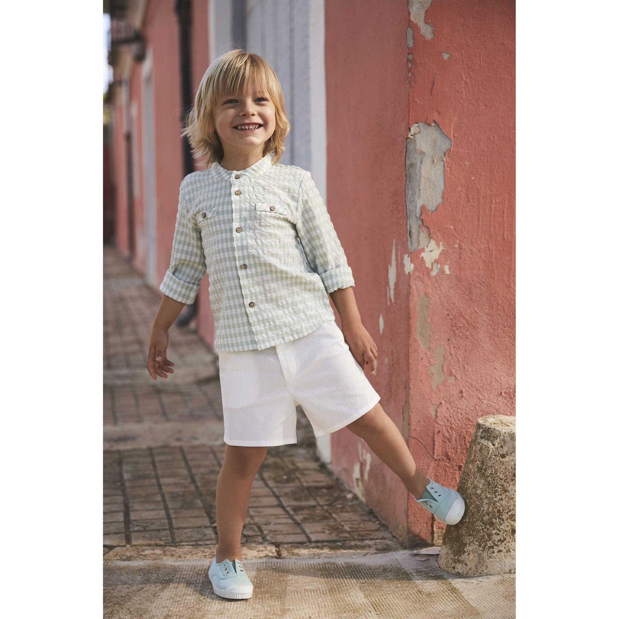 BABIDU Zestaw dla dzieci Uniseks - niemowlęta Babidu Conjunto Para Bebé Y Niño Con Camisa de Manga Larga A Cuadros Y Pantalón Corto Blanco
