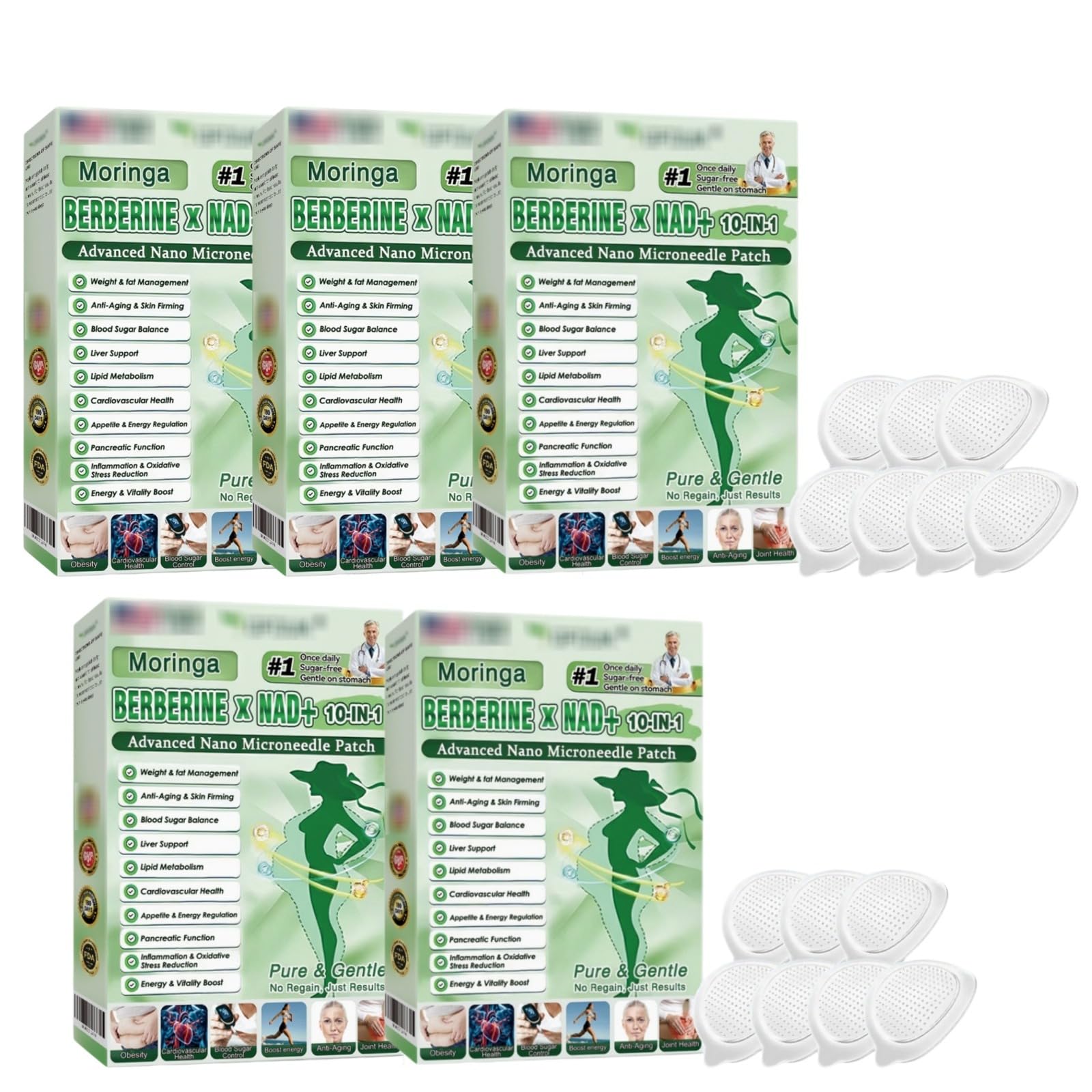 Parche Nano Microneedle Moringa Berberine Parche Adelgazar 10 en 1, Parche adelgazante Quema Grasa, Reafirmante y Metabolismo, Portátil, Vientre Plano, Fácil de Aplicar, Invisible Cómodo