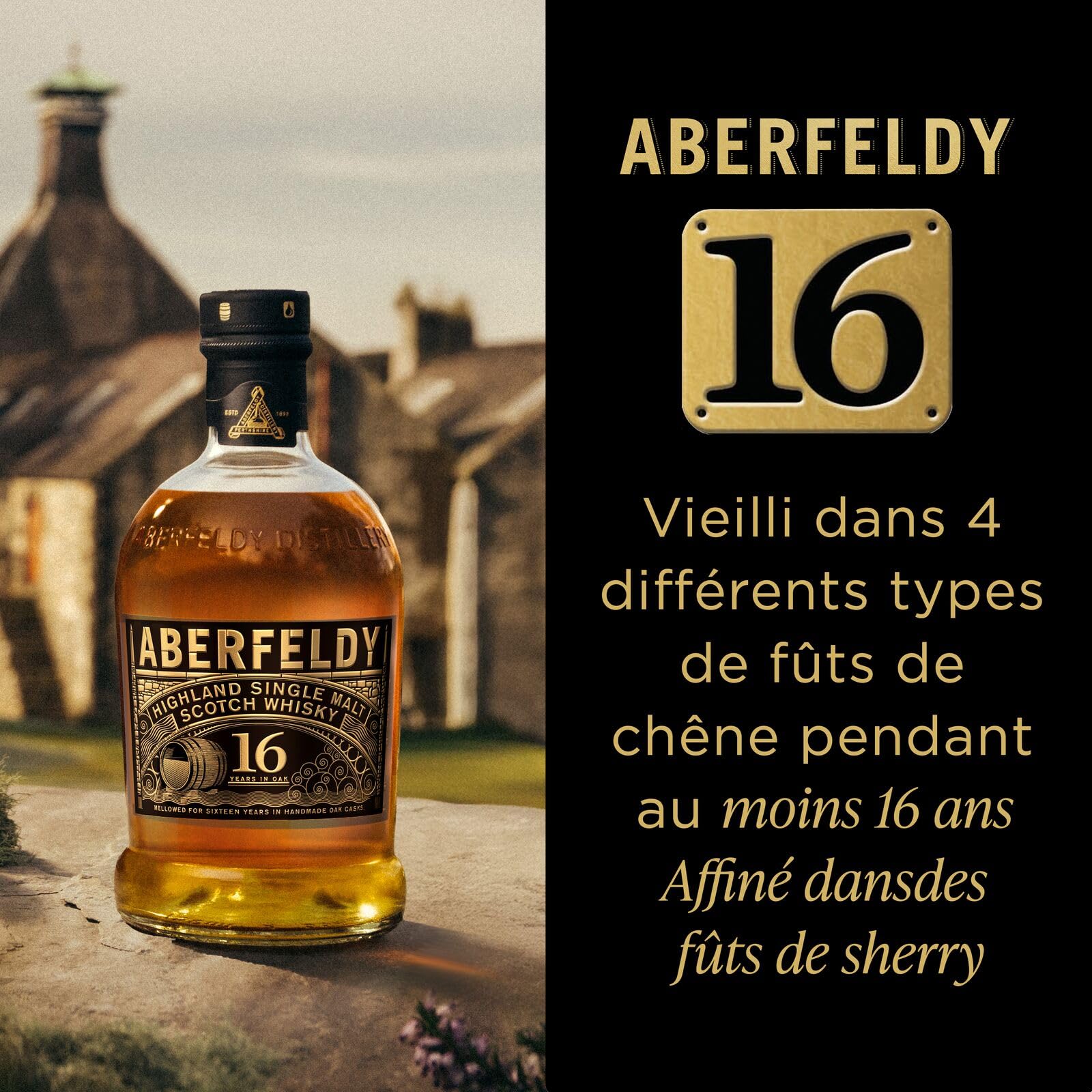 Aberfeldy 16 Year Old Single Malt Scotch Whisky, 40 % vol., 70 cl / 700 ml, Whisky premium affiné dans des fûts de Sherry Oloroso en premier remplissage
