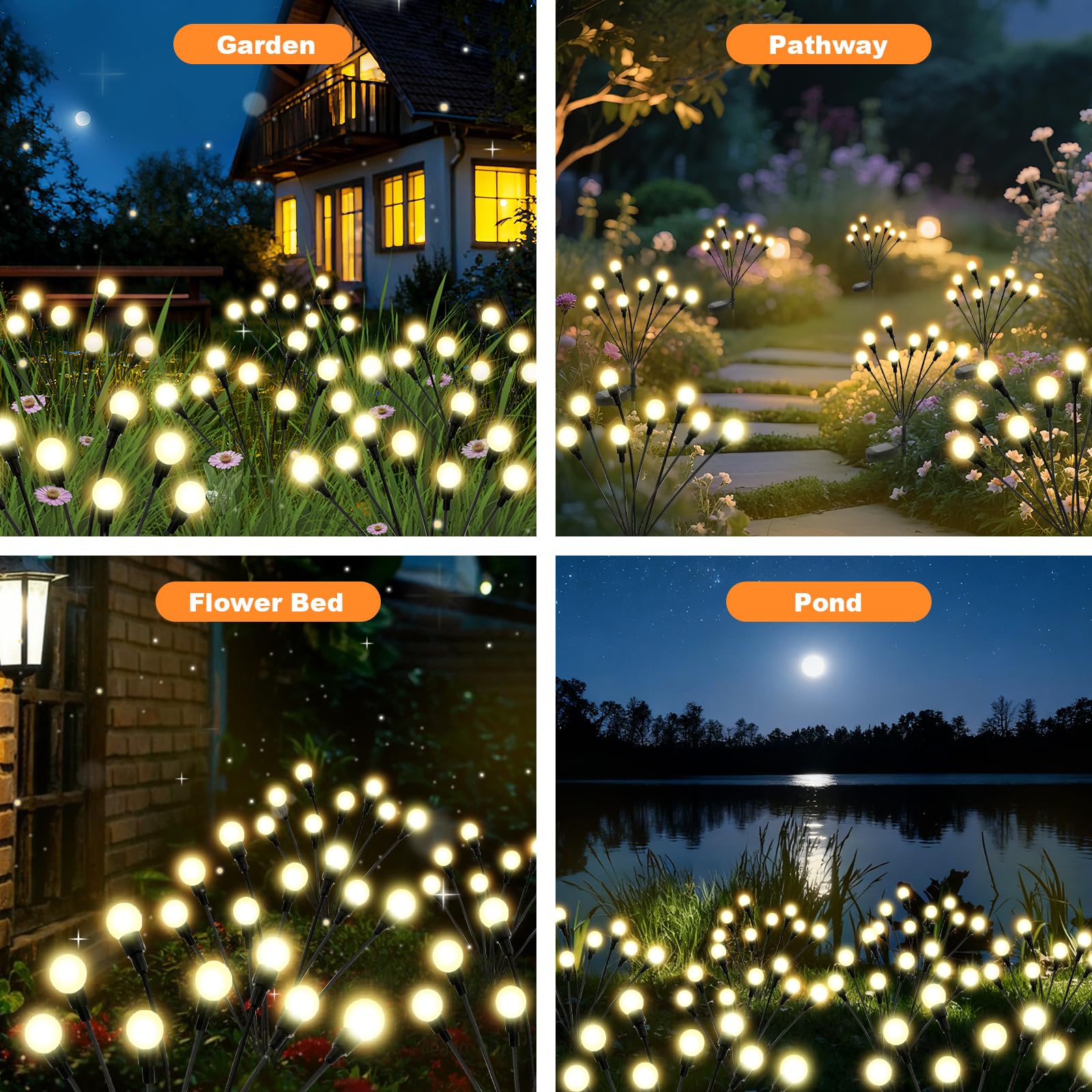 ALSO GO Luces solares para exteriores, paquete de 2 luces LED de luciérnaga, luces solares impermeables para jardín, luces solares de luciérnaga para patio, camino, decoración al aire libre, regalos