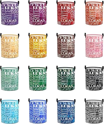 Miniatura 2 de Cesta de lavandería personalizada con nombre artístico, plegable, duradera, organizador de juguetes, decoración de dormitorio para niños, niñas y