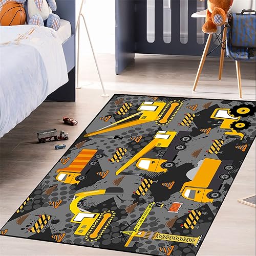 Miniatura 3 de Alfombras de construcción para habitación de niños, alfombra de juego para autos y camiones, alfombra de automóvil, alfombra de juegos para sala de