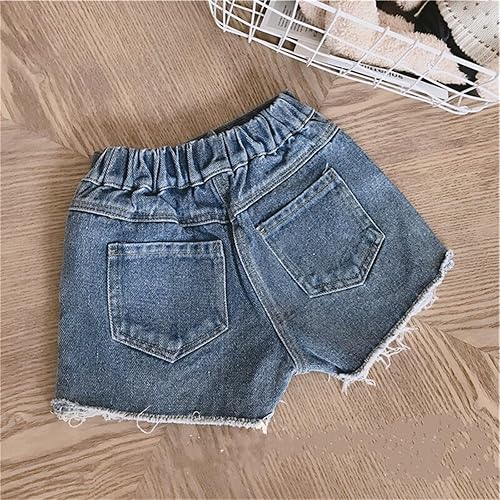 Girls Fashion Washed Denim Ripped Shorts Hot Pants Mesh Girls Shorts(Blue,3-4T)