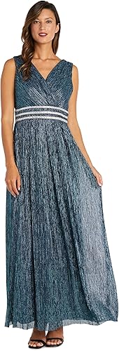 R&M Richards Women's Sleeveless Maxi Dress - V-Neck Pleated Long Formal Gown W/R