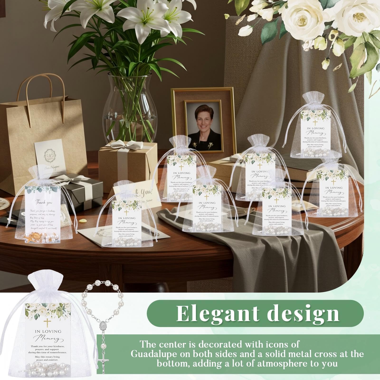 Quelay 50 Sets Beerdigungsgeschenke für Gäste mit Rosenkranz und
