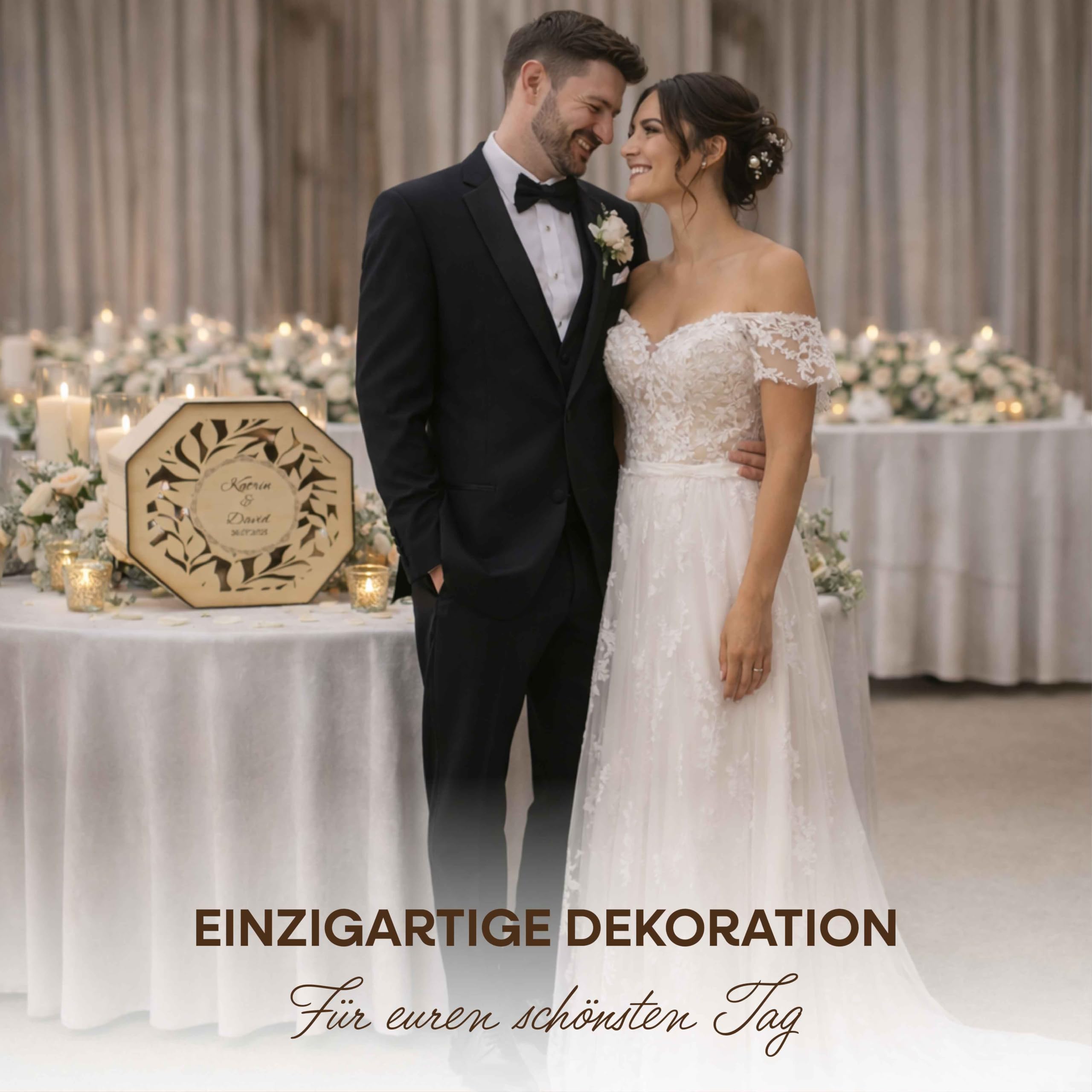 BirdartBox® Kartenbox Hochzeit personalisiert | Hochzeitsbox für Geldgeschenke hochwertig aus Holz, Schatulle mit Gravur Name und Datum