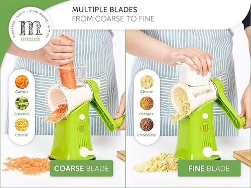 Miniatura 4 de Munch - Rallador giratorio de queso, triturador de queso con mango y 5 cuchillas de acero inoxidable, molinillo de queso giratorio manuel y rallador