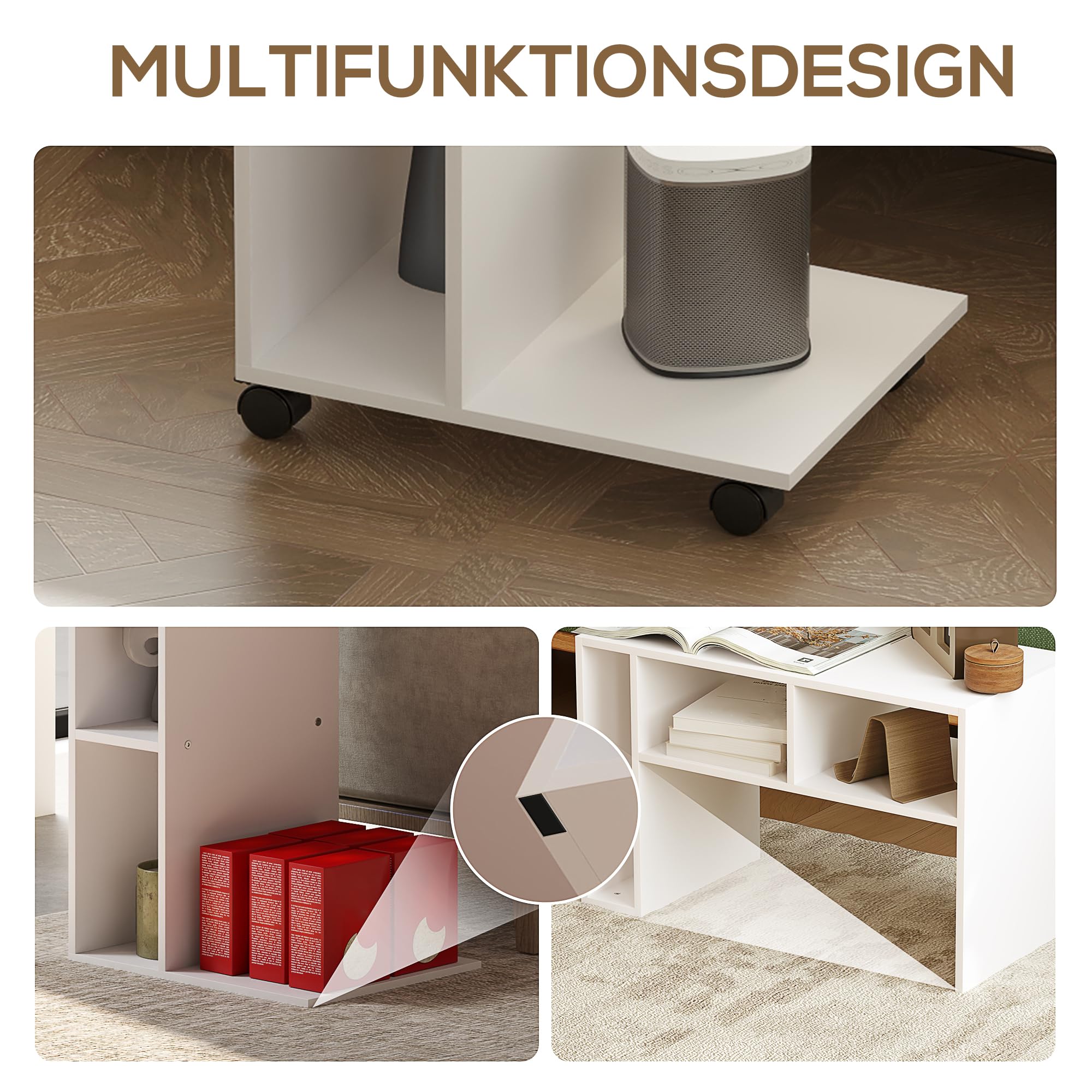 COSTWAY Bijzettafel met 3 niveaus, modern nachtkastje, salontafel met legplanken en antislip voetkussens, banktafel, wit, accenttafel voor slaapkamer, woonkamer, werkkamer en kantoor