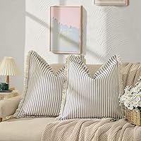 Vista 18 de ZWJD Juego de 2 fundas de almohada de 18 x 18 pulgadas, a rayas con flecos, de algodón, decorativas, cuadradas, para sofá, cama, sala de estar