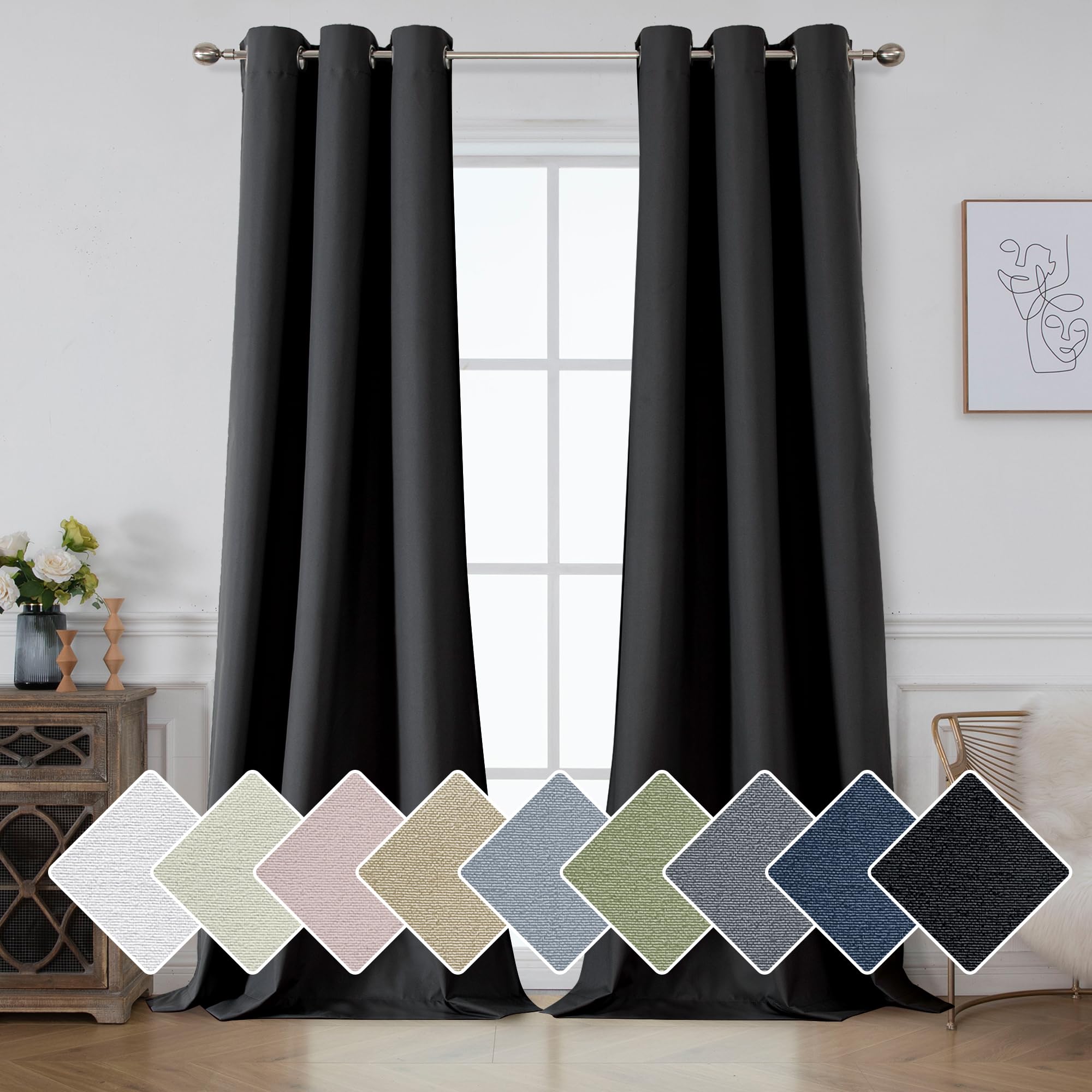 Aiyufeng 100% Blackout Curtain Liners – 2 Panels, 50x86 Inches Each, Greyish White With Rings - View #5