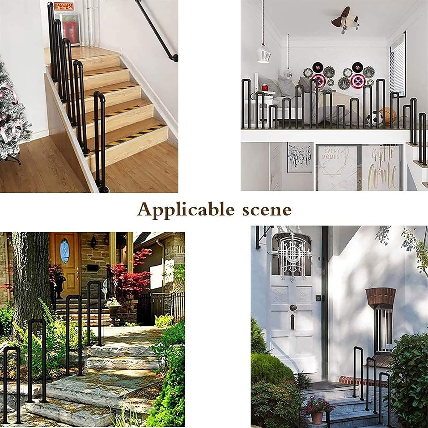 U-Shaped Staircase Handrail, Black Iron Pipe Non-Slip Security Fence, for Indoor and Outdoor Stair Railing, Villa Loft Corridor Support Bar, 1pack (Size : 35cm)