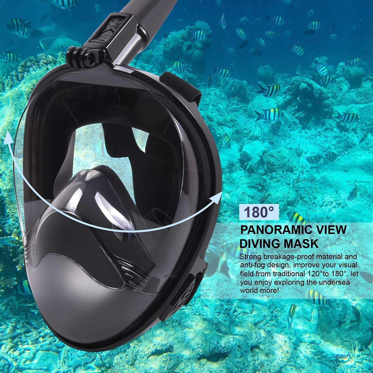 Olpad l Diving Mask, 180°, Full Face Mask, Snorkel Set, Diving Goggles, Anti-Fog and Anti-Leak, Easybreath Subea with Camera Holder, Swimming and Diving, Adults and Children (Black S/M) 4