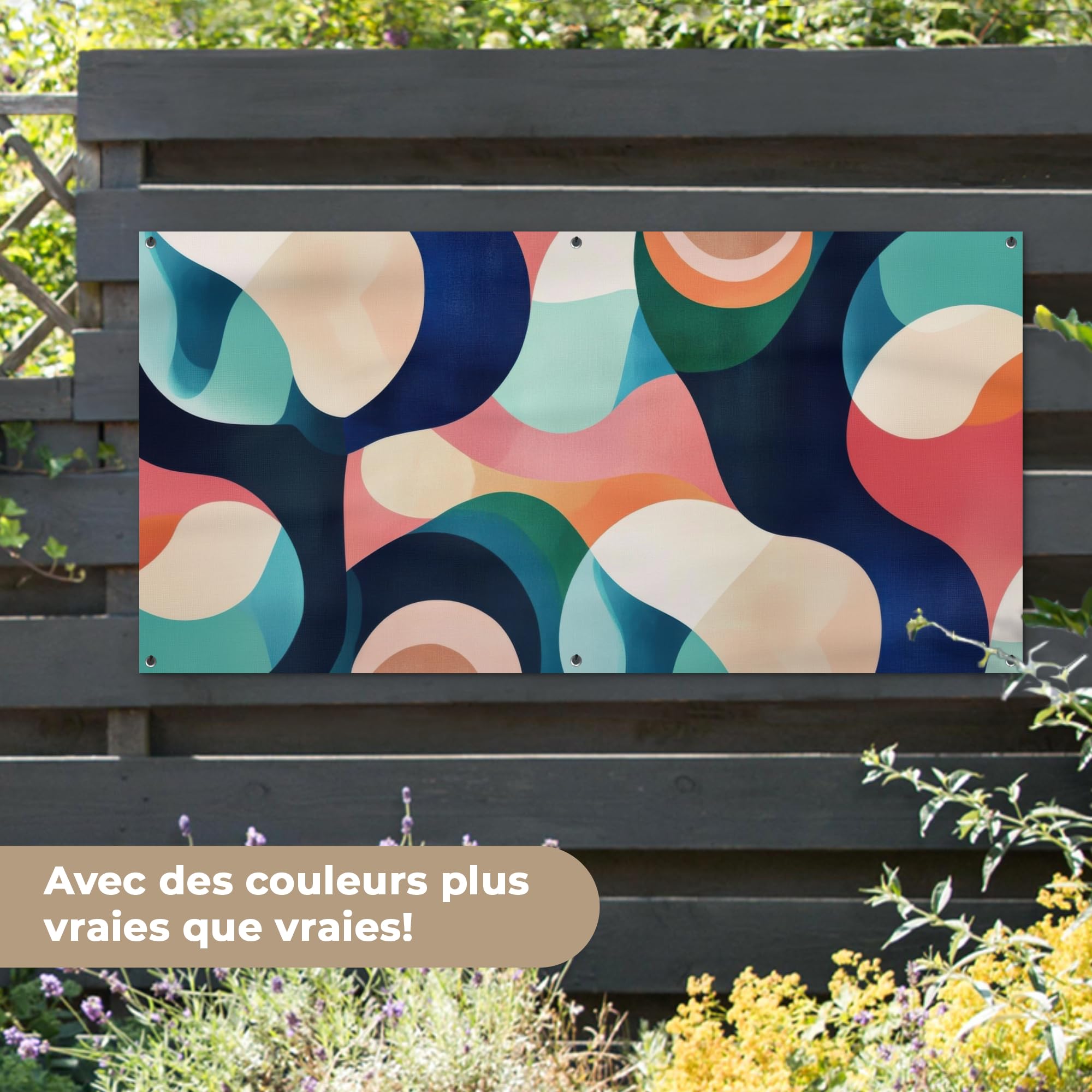 MuchoWow© Poster De Jardin Decoracion Balcón Wall Decoration Adornos Pared | 160x80 cm - Terraza Exterior Decoración Patio Posters Decorativos Abstracto - Azul - Rosa