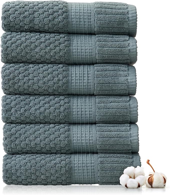 NY Loft 100% Cotton Towel Set 6 Piece | Super Soft & Absorbent Quick-Dry 2 Bath Towels 2 Hand Towels & 2 Washcloths | Textured and Durable Cotton | Premium Thick Towels | 6 Piece Set, Stormy Sea