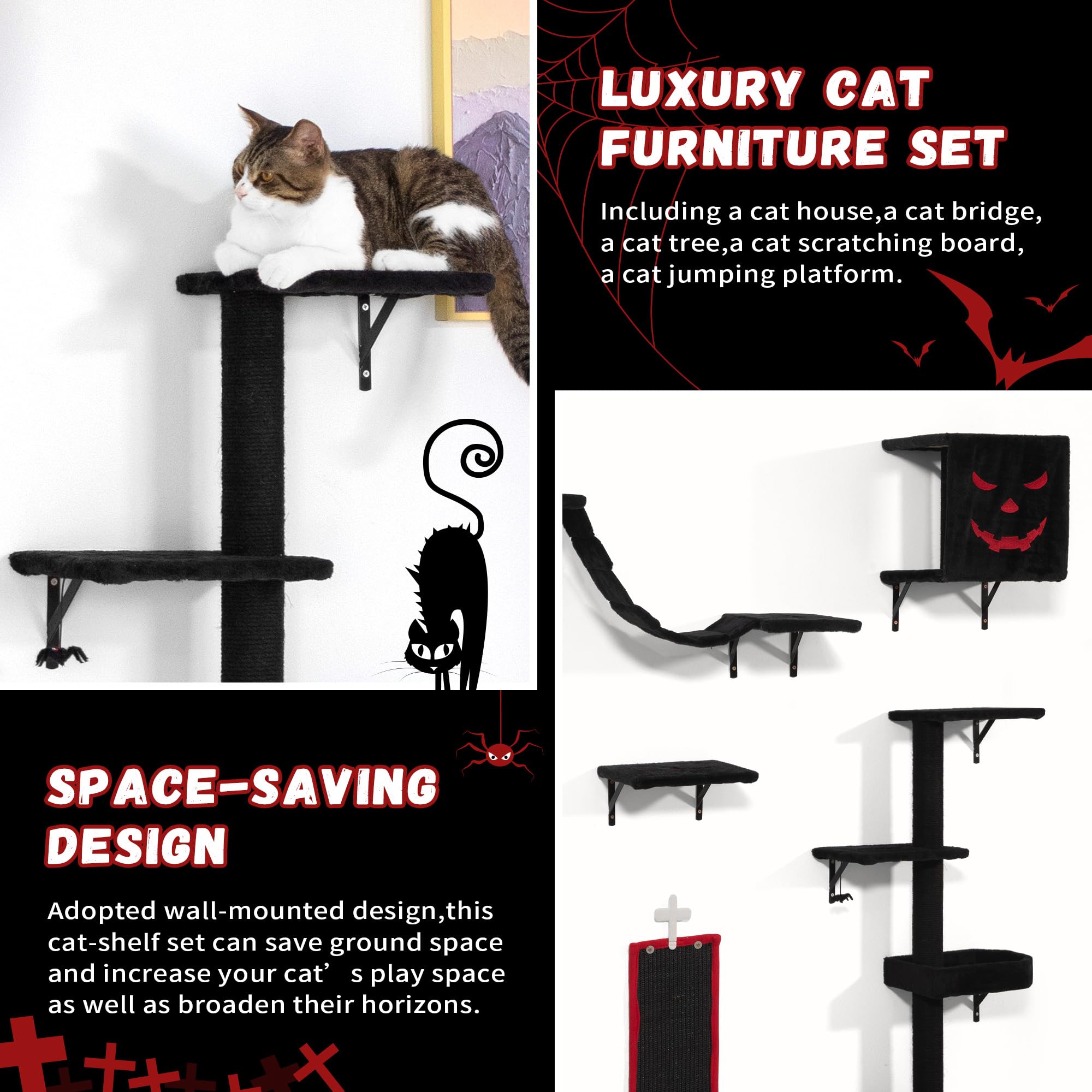 View of Snapklik.com : COZIWOW Cat Wall Shelves, Wall-Mounted Cat Climber Set ...