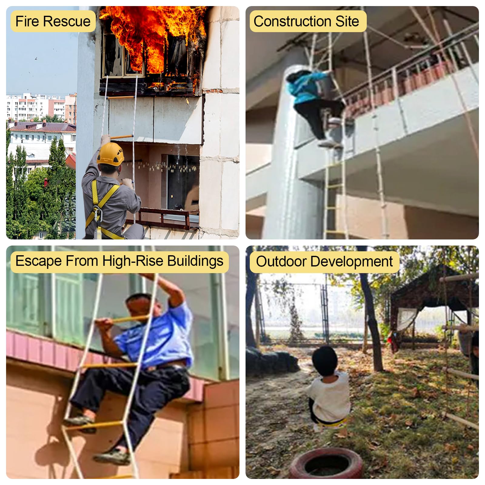 Escalera de Cuerda de Escape de Incendio 5M, Escalera de Emergencia con Mosquetón y Guantes, 200KG
