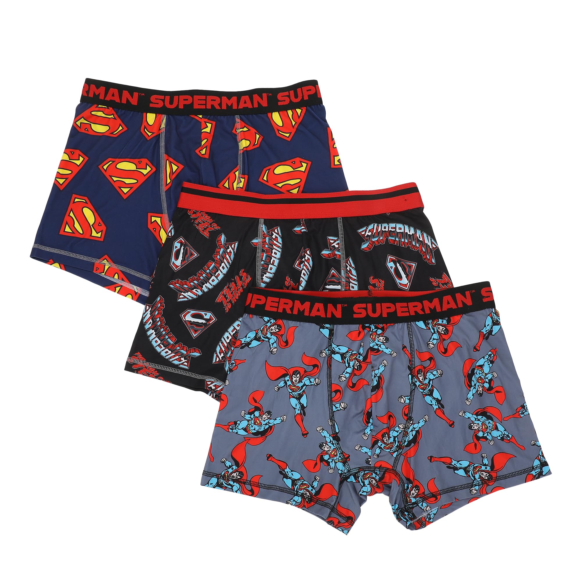 Bioworld Men's Superman Logo & Character Art 3-Pack Boxer Briefs, L
