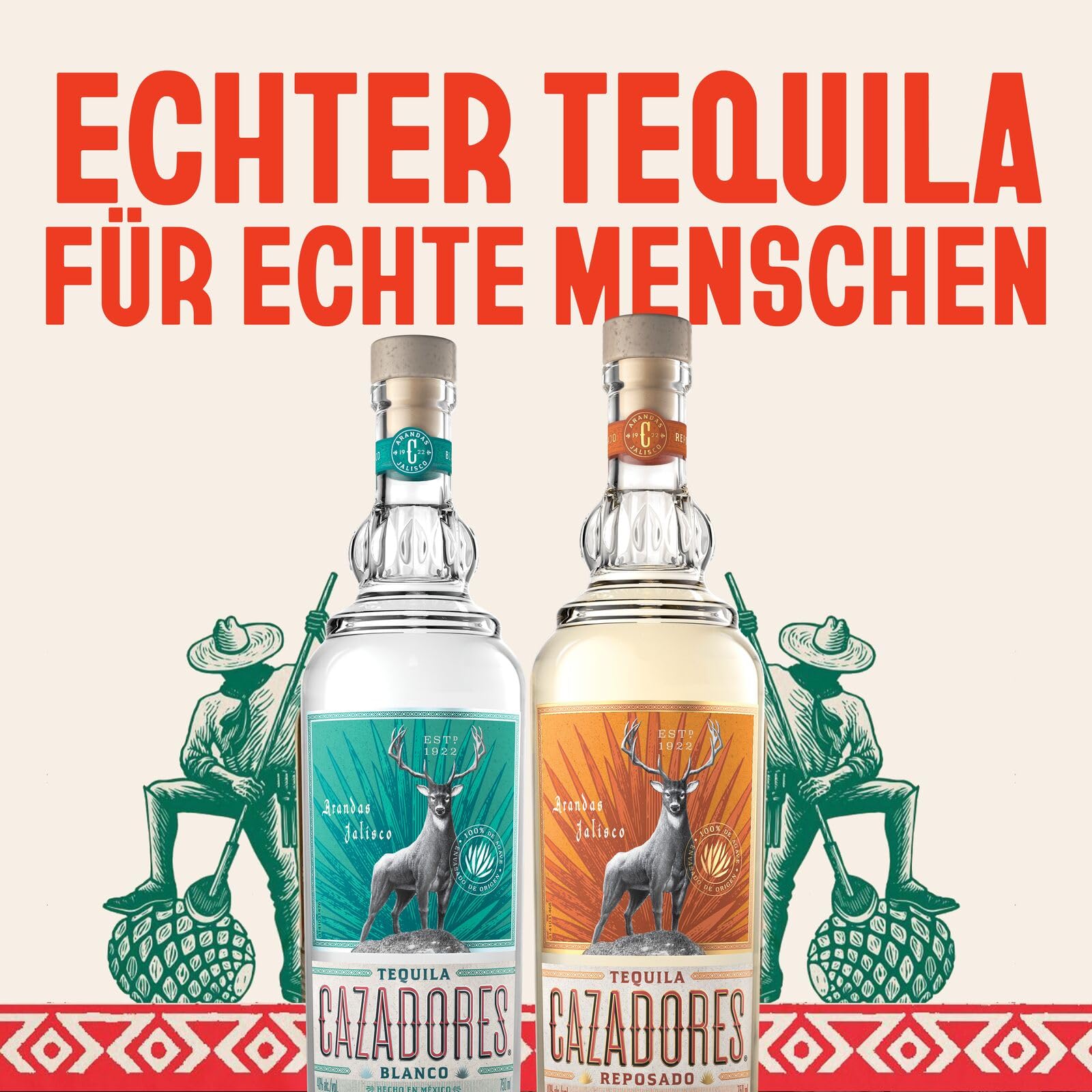 CAZADORES Tequila Blanco, 40% Alkoholgehalt, 70cl / 700ml, Doppelt Destillierter Alkohol aus 100% Blauer Weber-Agave