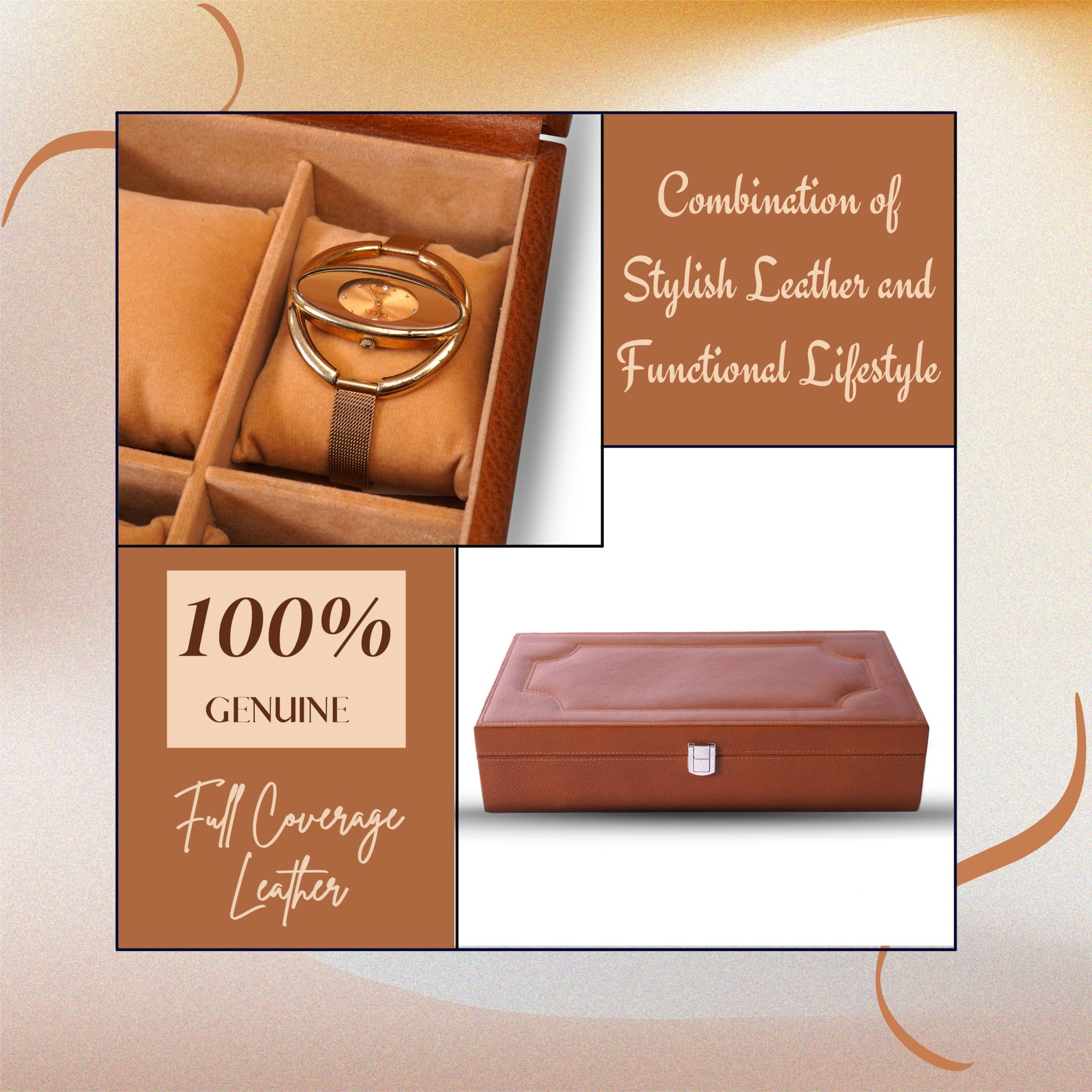 Genuine Leather Watch Cases for Men 12 Slot Wrist Watch Box | Full Grained Leather Organizer Mens Large Watch Case | Tan Leather Watch Box for Men | Real Leather Box With Lid for Closet Organization