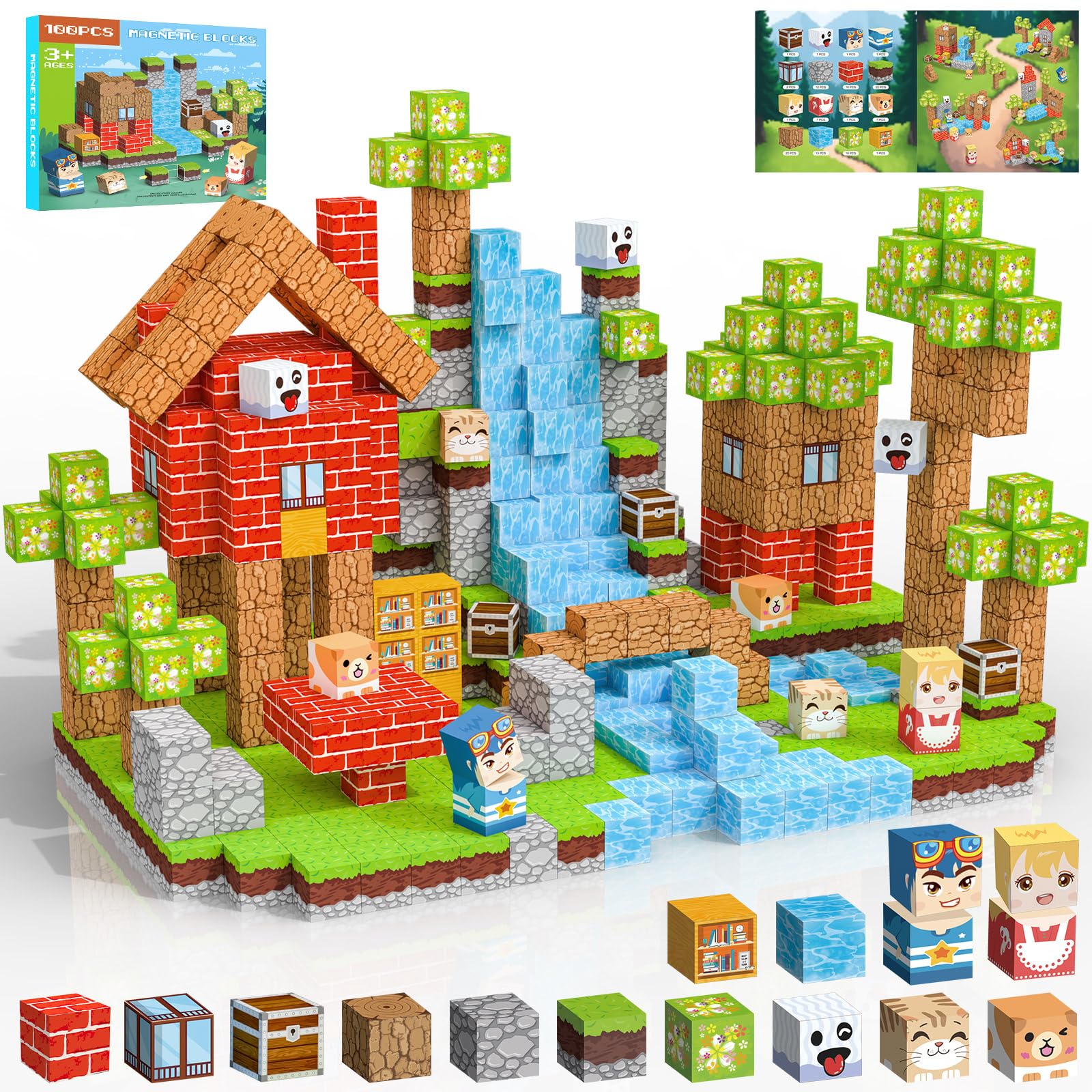 36-TLG Magnetische Actionfiguren & Magnetbausteine Set,12 Figuren & 24 Musterblöcke mit 360° Gelenken,Magnetspielzeug für Kinder 6–12 Jahre,Geschenk für Jungen und Mädchen
