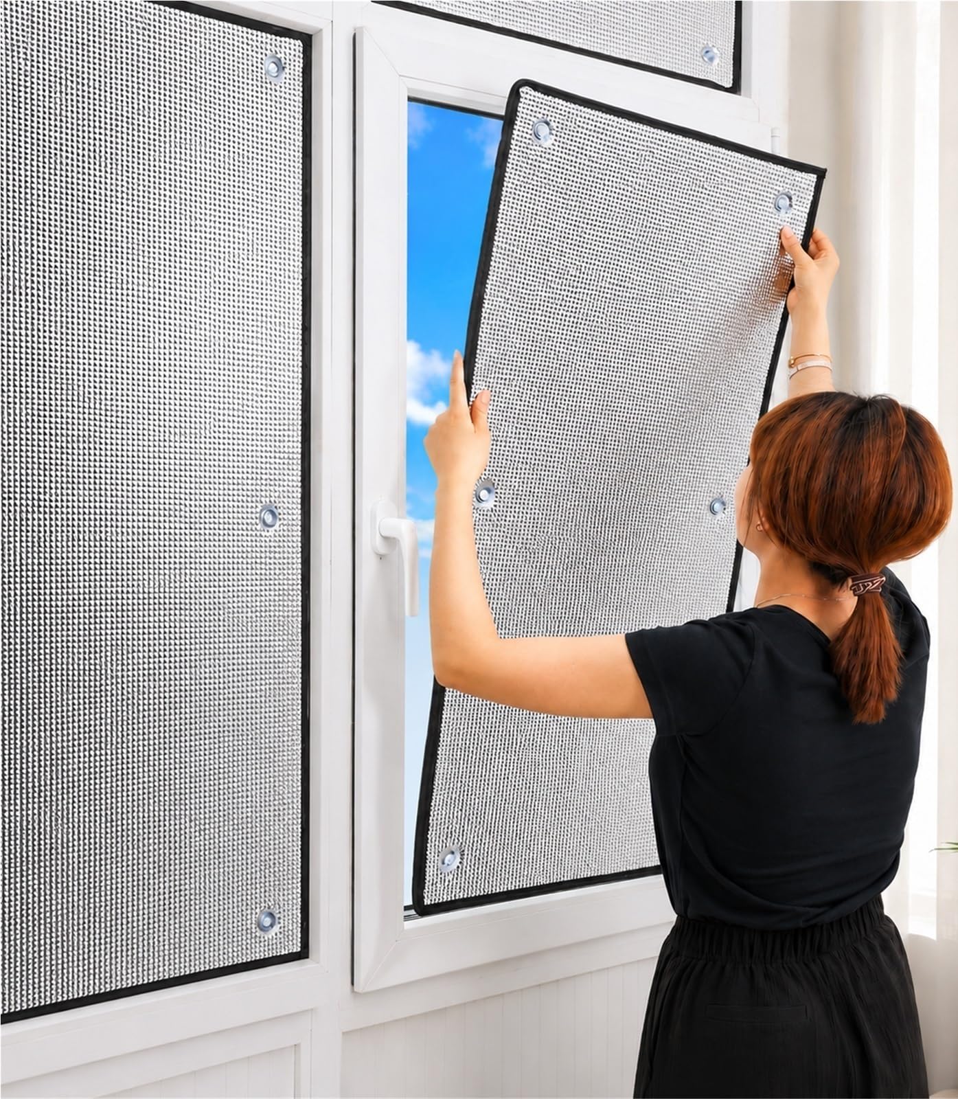 Heat Reflective Window Film 6mm, Thermal Window Film Insulation Blackout & Sun Protection, Window Heat Reflector Double Aluminum Foil & Anti UV, for Home Office Car(150 x 150cm)
