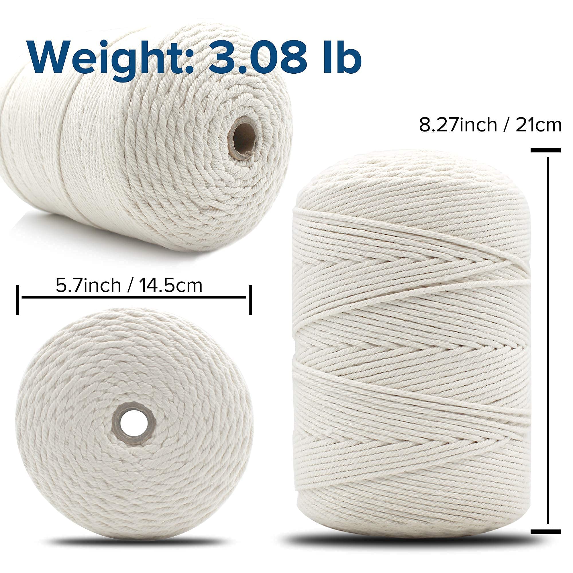 Cuerda de macramé de 0.118 in x 550 yardas, cuerda de macramé de algodón 100% natural para colgar en la pared hecho a mano, atrapasueños, ganchos de plantas, tejer 7