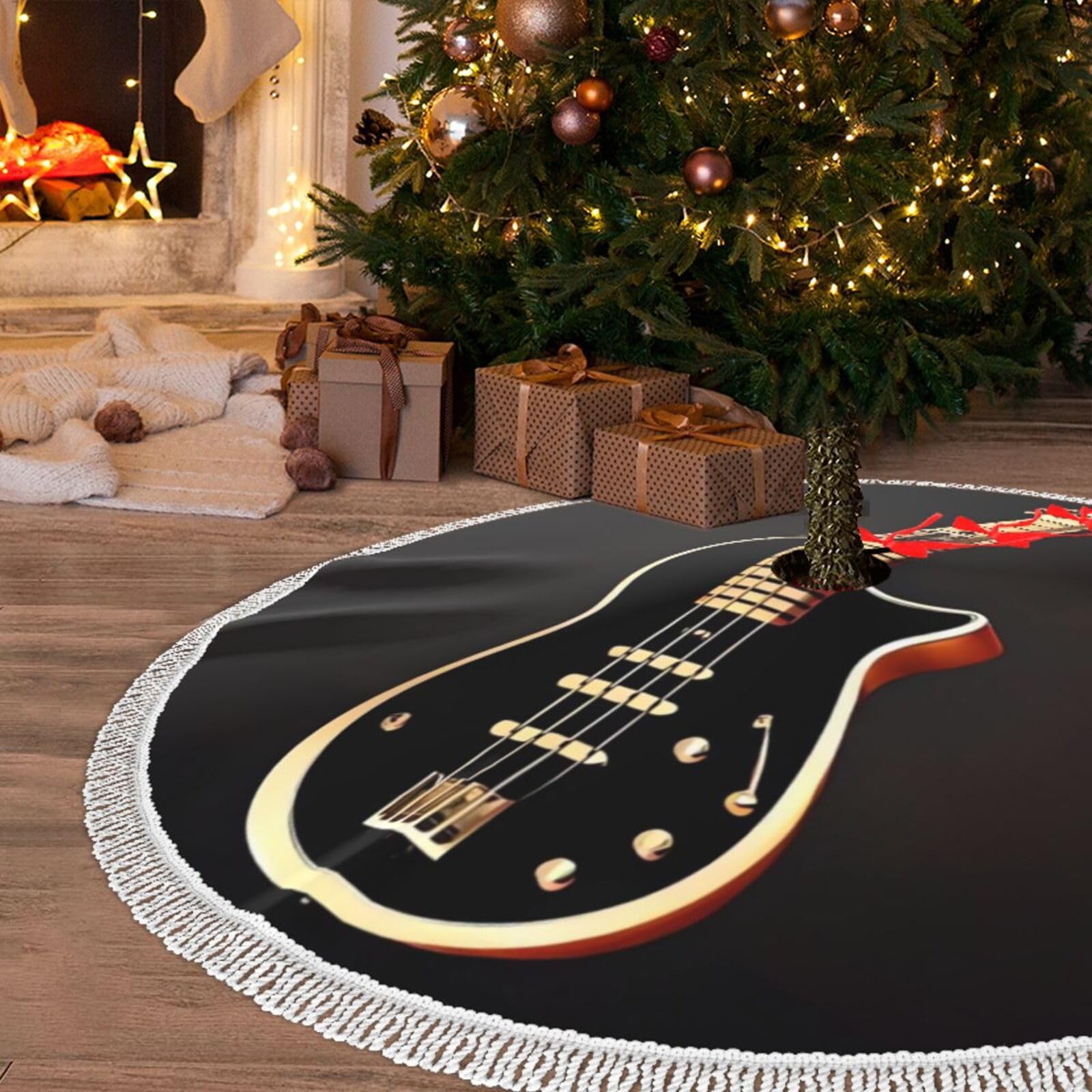 Jupe de sapin de Noël guitare noire protège sol imperméable