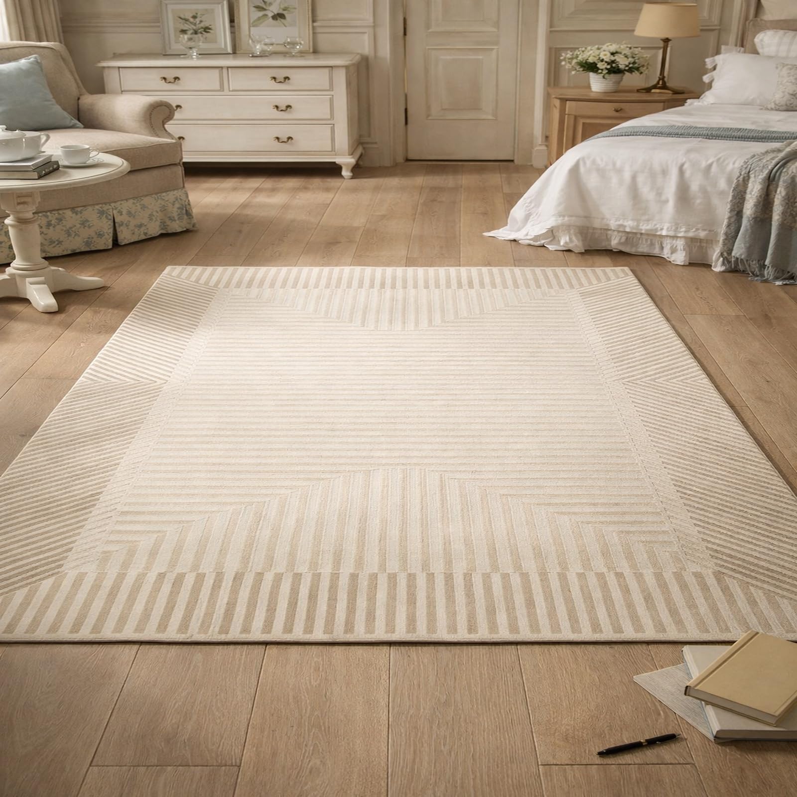 Alfombra moderna para dormitorio y comedor con diseño geométrico