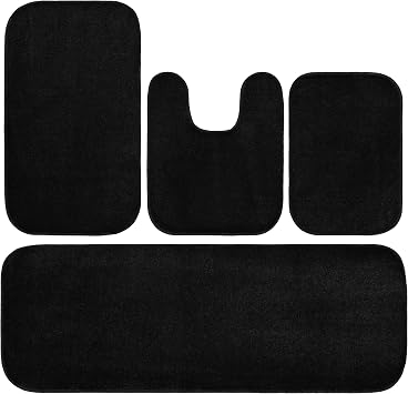 Garland Rug Sedona Bath Rug, Soft Absorbent Plush Bath Rugs, Non-Slip, Quick Drying, Machine Washable, Comfort for Bathroom Floor, Tub and Shower, 4 Piece Bathroom Rug Set No Lid Black