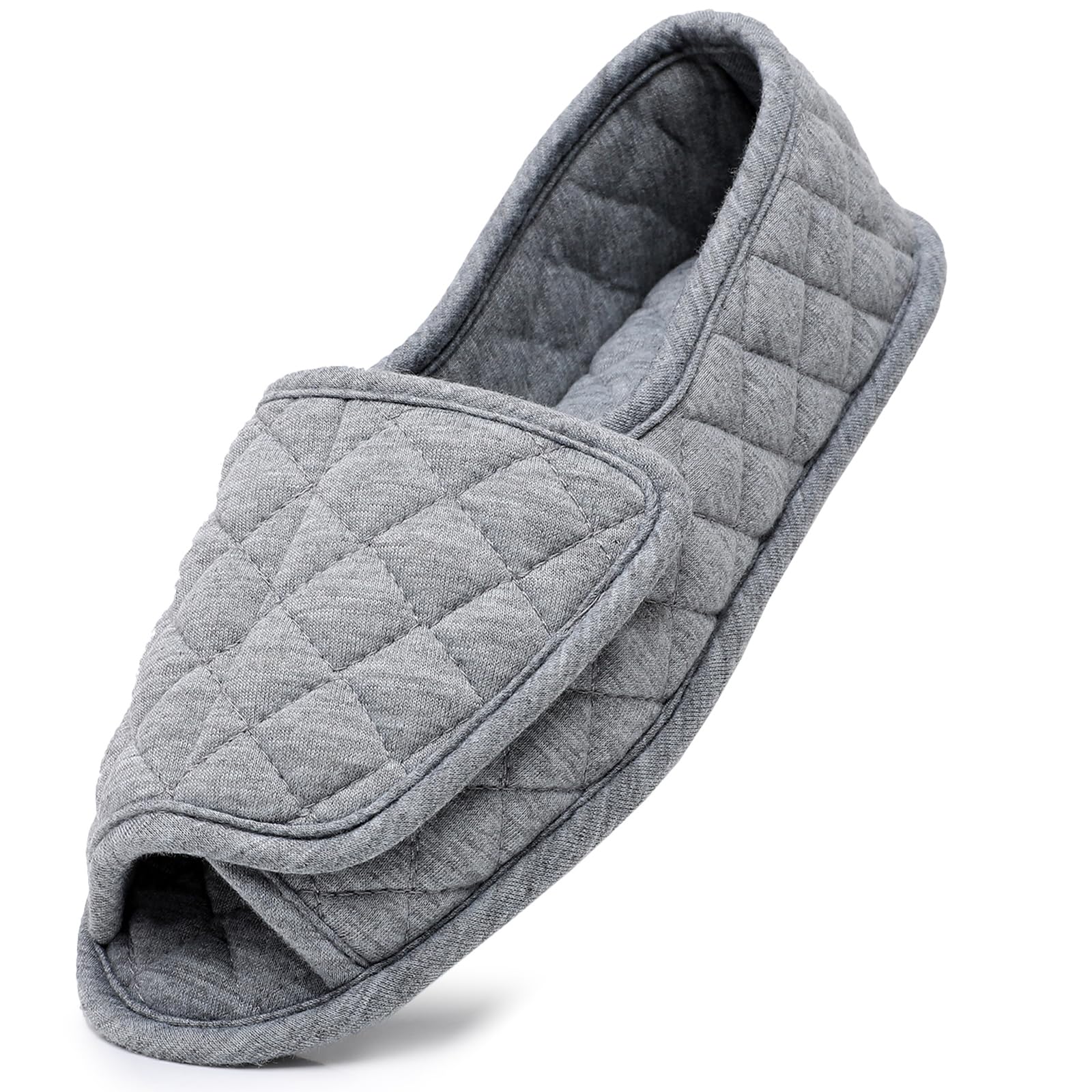 Git-up Chaussons Femme Bout Ouvert Coton, Chaussures de Maison Réglables en Mousse à Mémoire de Forme, Pantoufles Femme Confortable Indoor Slippers