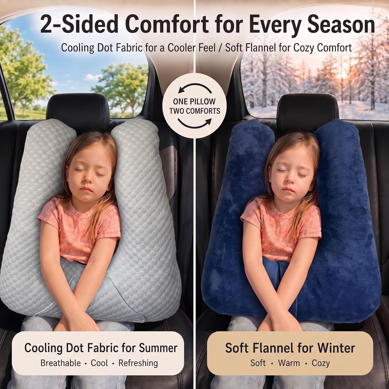Leboai Car Pillow for Kids, 2-in-1 Pillow for Car Naps, Road Trips & Travel