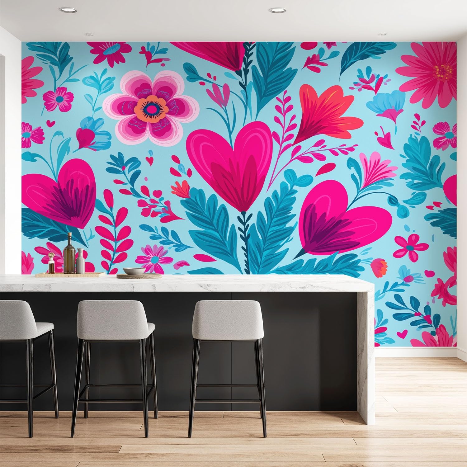 Tapeta 3D botaniczna, geometryczna, romantyczna 274 x 254 cm, fototapeta, elegancka, w kształcie serca, kwiatowa, świeża tapeta mural do sypialni, przedszkola, malowniczego ogrodu