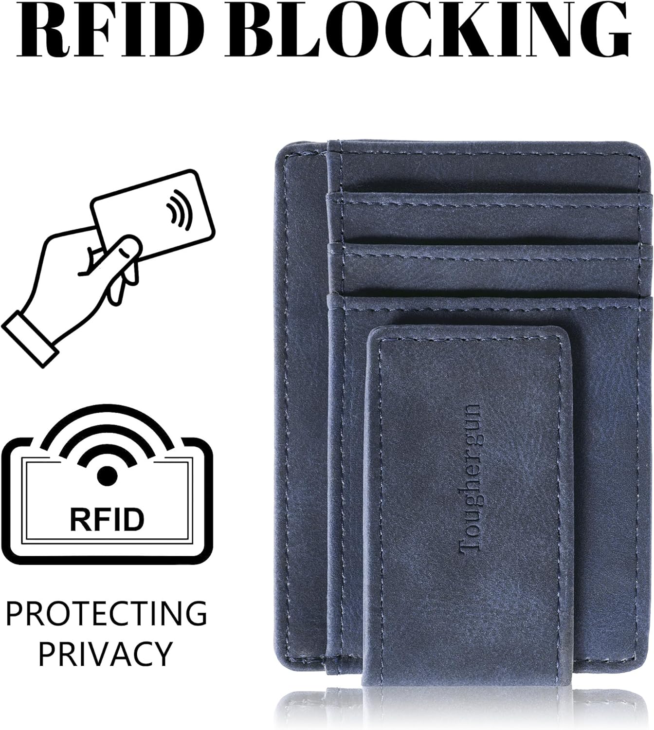 Toughergun Slim Wallet for Men RFID Blocking Money Clip, Minimalist Front Pocket Credit Card Holder, Magnetic Thin Mens Wallets with ID Window - Image 6