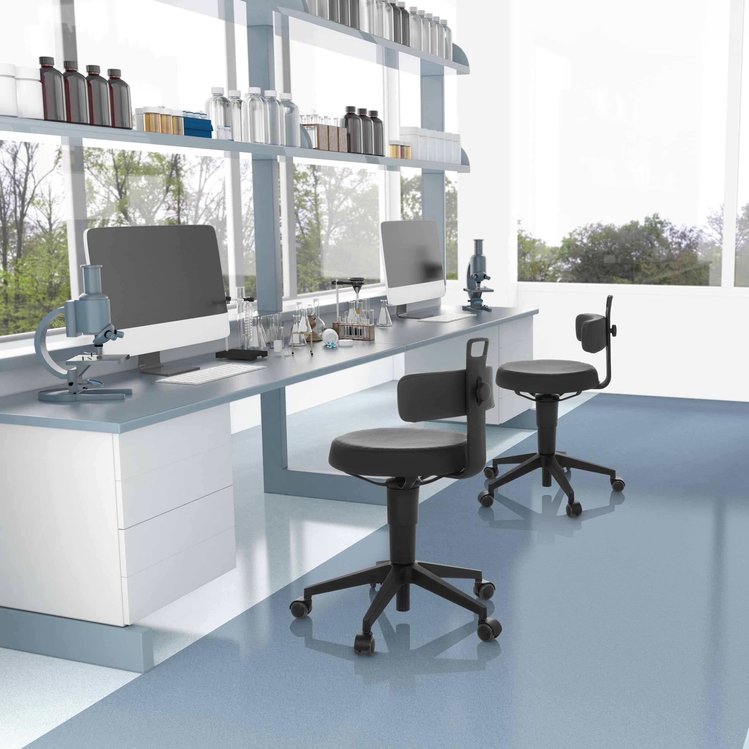 hjh OFFICE Silla de Equilibrio Regulable en Altura Top Work Flex PU Taburete de Trabajo móvil con Respaldo, imitación de Cuero Negro